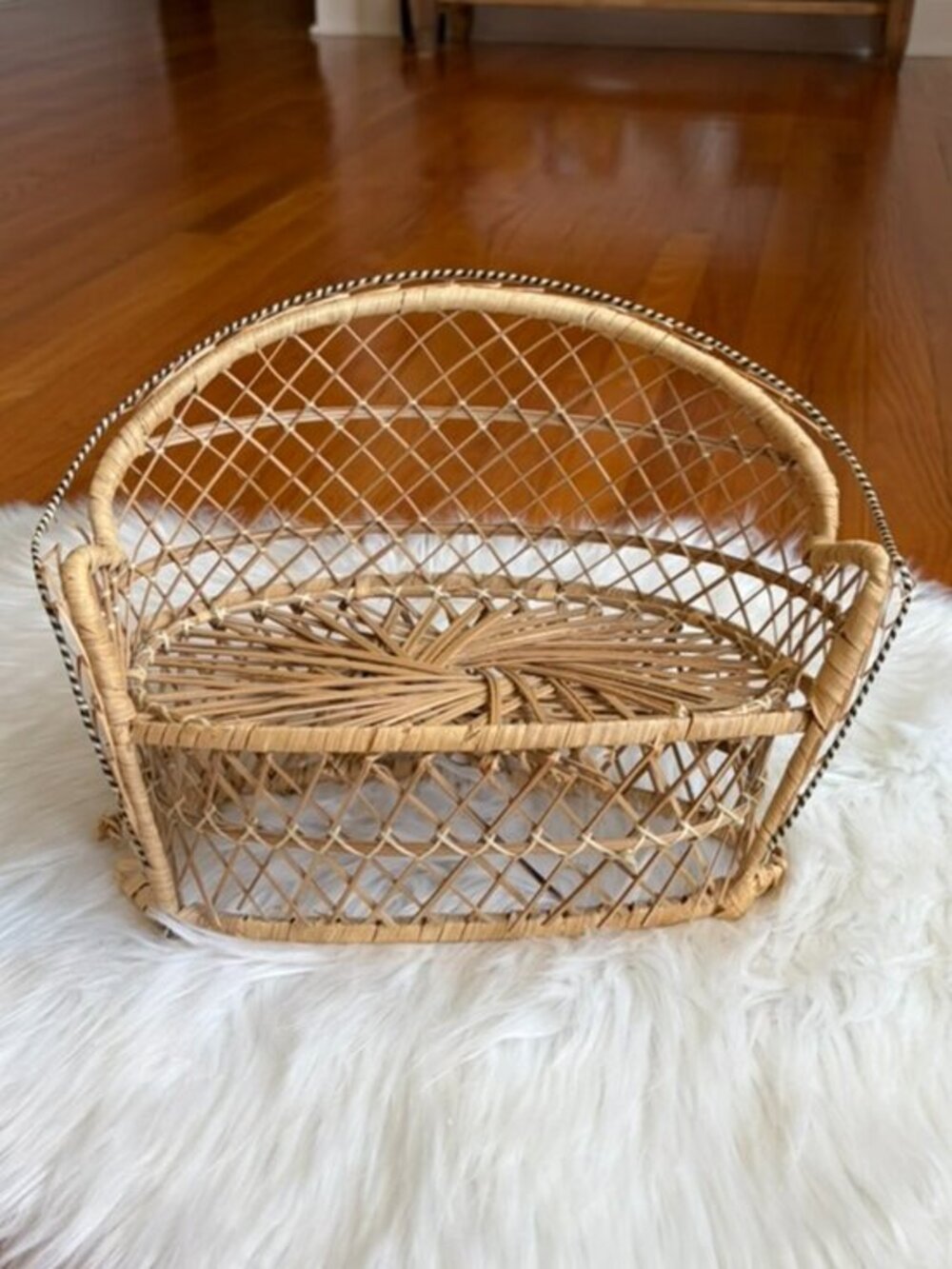 Vintage Wicker Rattan Peacock Doll Bench